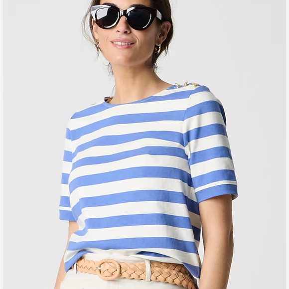 J. Crew Factory Tops - NWT! J Crew Factory Short-Sleeve Nautical Periwinkle/Ivory Button Shoulder Top